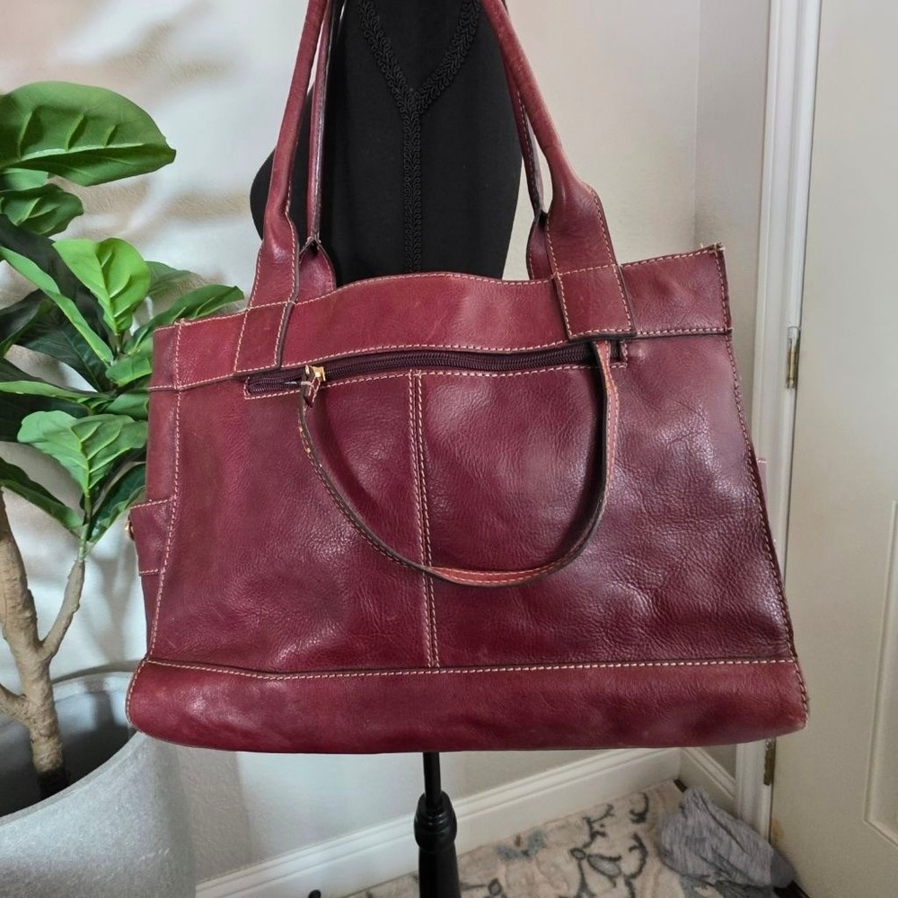 Women's Franklin Covey Burgundy Leather Tote Bag One Size with Light Blue Lining